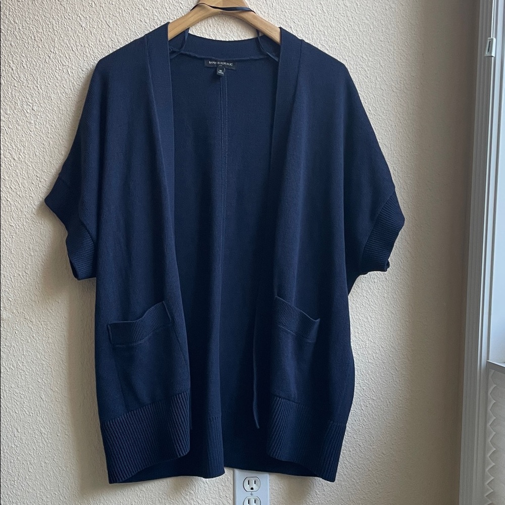 Banana Republic women’s Navy Blue Short Sleeve, Open Front Cotton Cardigan